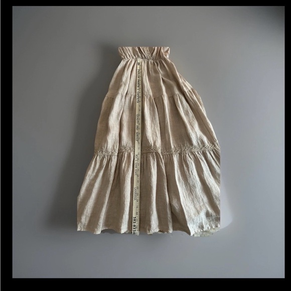 Elena Baldi Women's Tiered Boho A-line Tan Linen Dress with Lace Detail Size L - Picture 6 of 6